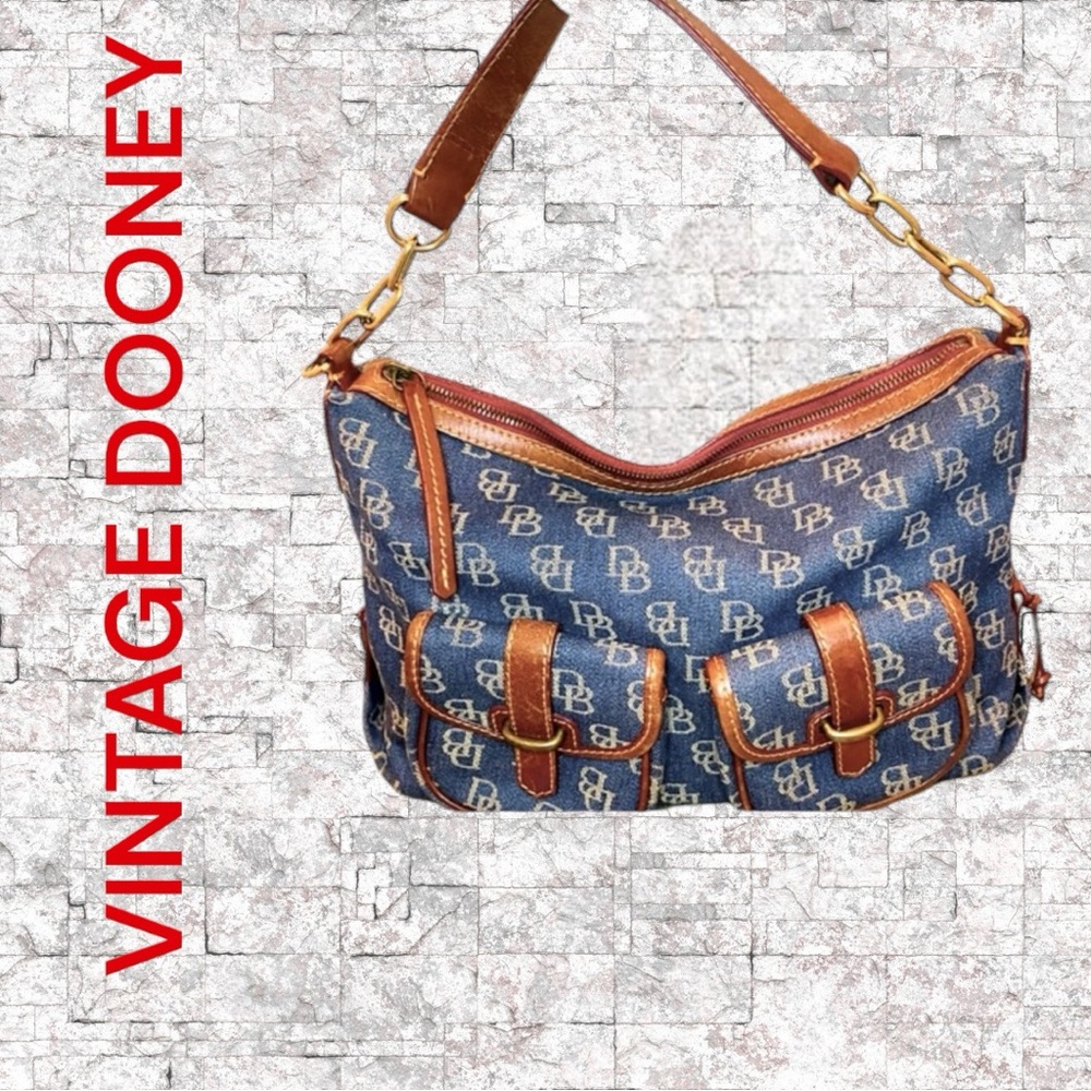 Dooney & Bourke denim monogram Vintage 90’s baggy bag EUC pockets 100% authentic